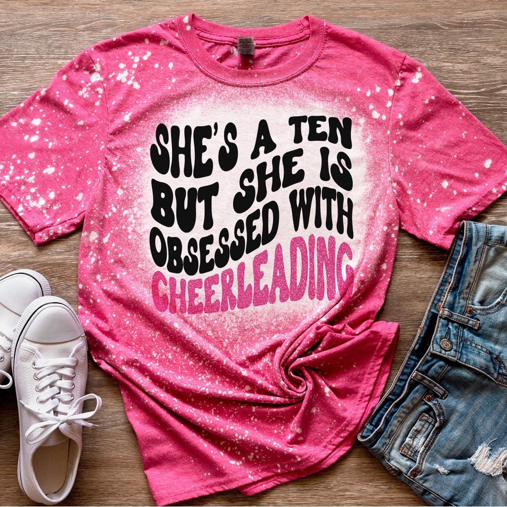Hand Bleached She’s A Ten Cheerleading Tee